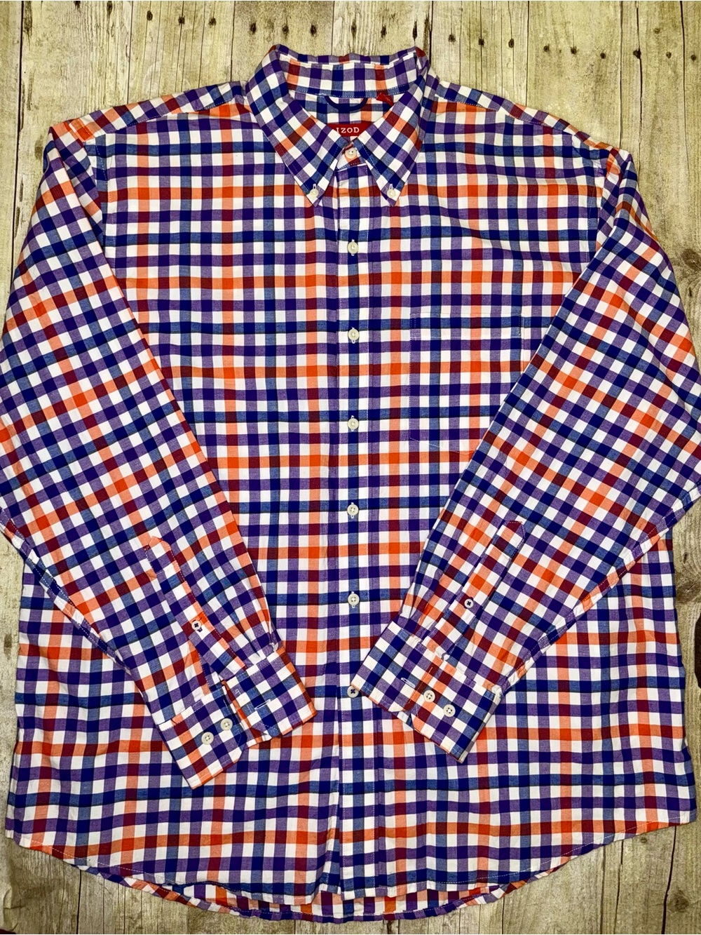 Izod Men’s Orange, Blue & Purple Check Button-Down Shirt size XL